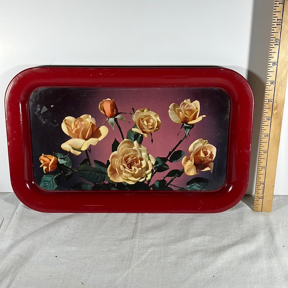 VTG Red Floral Roses Serving Tray - Picture 1 of 3